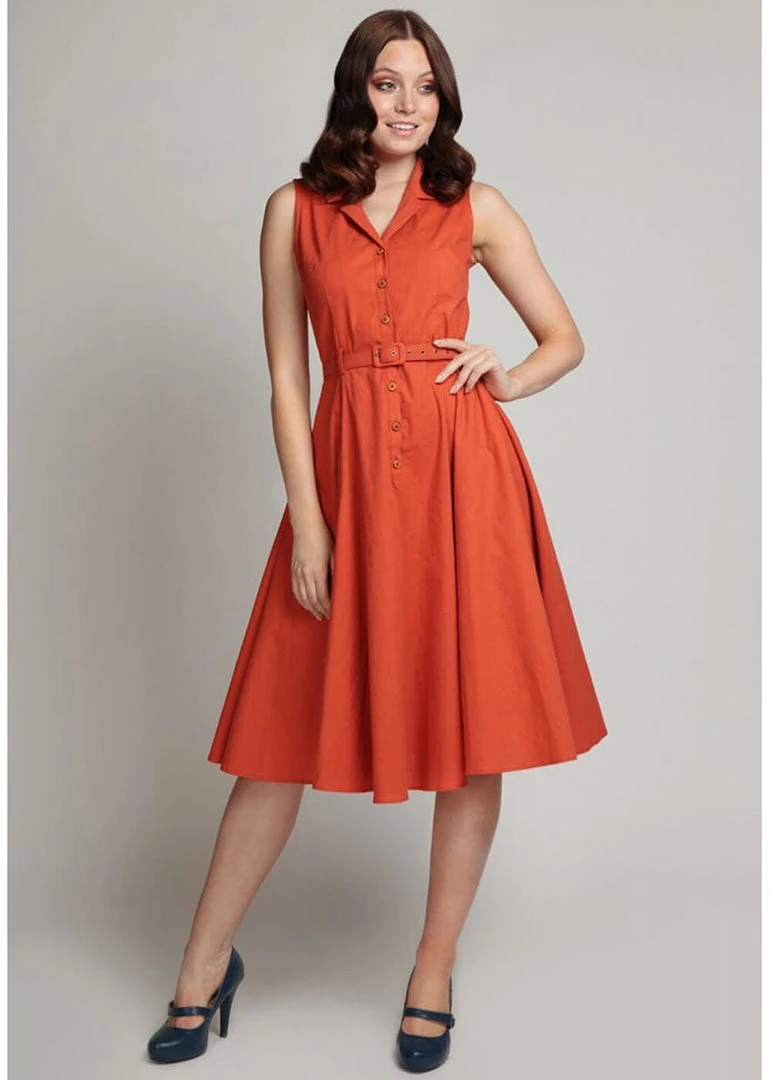 Collectif Caterina 50's Sleeveless Swing Dress Orange New In