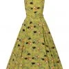 Collectif Loise Pantherology 70's Swing Dress Green