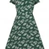 Collectif Misty Leafy Green 50's Swing Dress Green