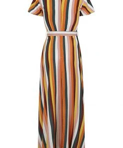 Collectif Sunny Tropical Stripe 70's Maxi Dress Multi New In