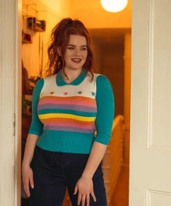 Collectif Rigel Rainbow Star 60's Truitje Top Multi Colour New In