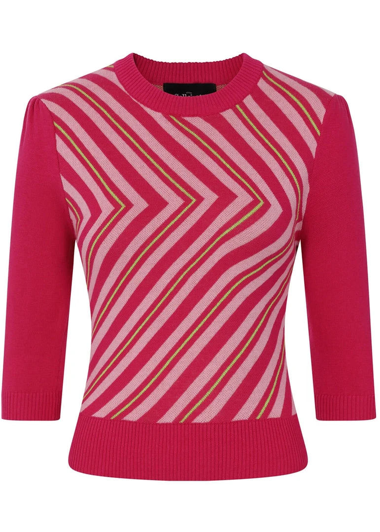 Collectif Christie V-Stripe 40's Top Raspberry Pink New In
