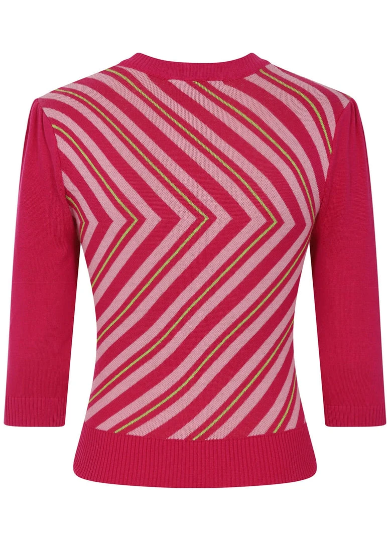 Collectif Christie V-Stripe 40's Top Raspberry Pink New In
