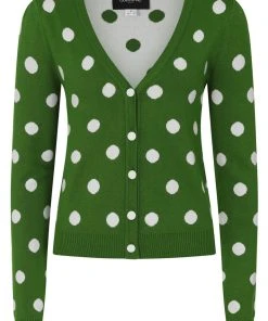 Collectif Violet Painted Polka50's Cardigan Green