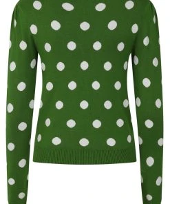 Collectif Violet Painted Polka50's Cardigan Green