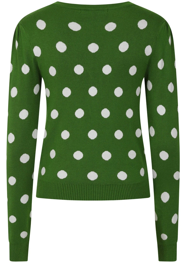 Collectif Violet Painted Polka50's Cardigan Green