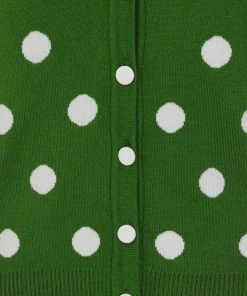 Collectif Violet Painted Polka50's Cardigan Green