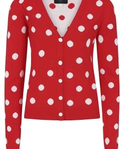 Collectif Violet Painted Polka 50's Cardigan Red New In