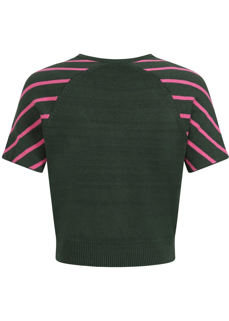 Collectif Phillis Striped 40's Cardigan Green Pink New In