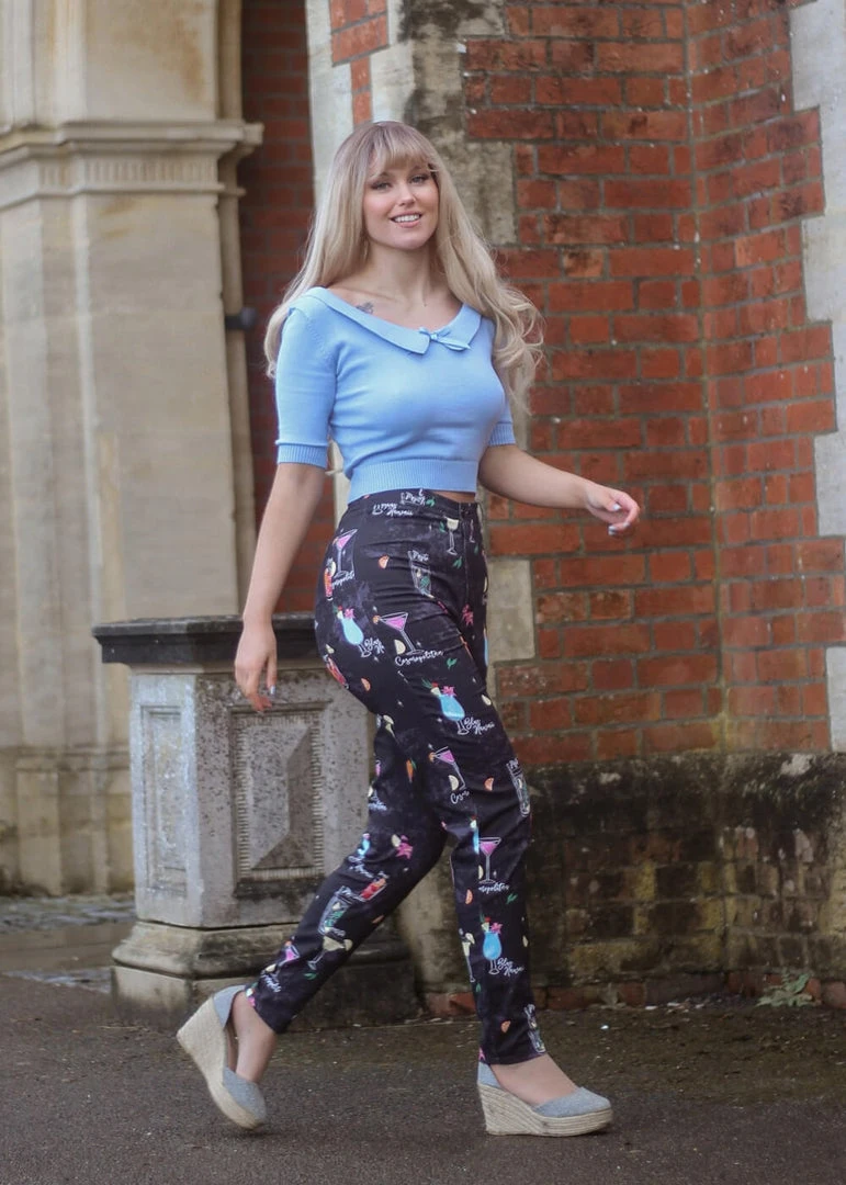 Collectif Maddie Cocktail Menu 50's Trousers Black New In