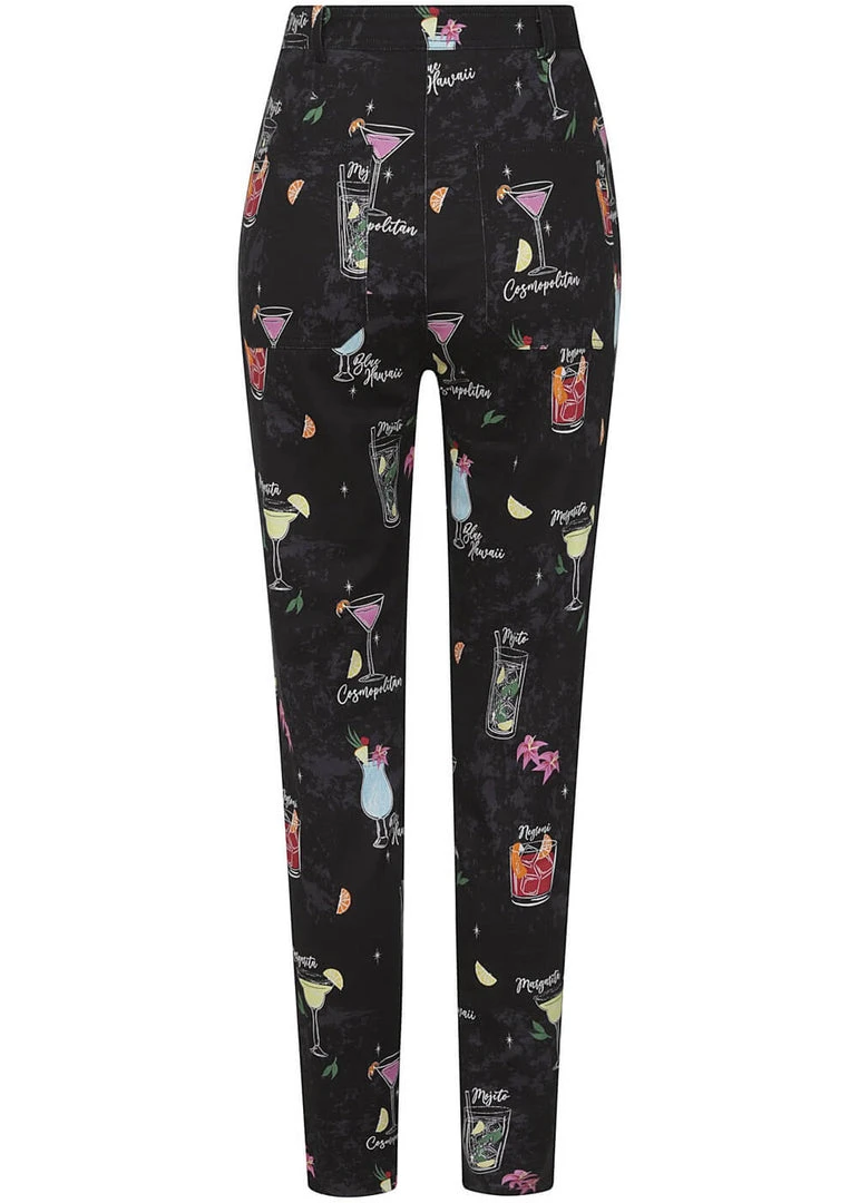Collectif Maddie Cocktail Menu 50's Trousers Black New In