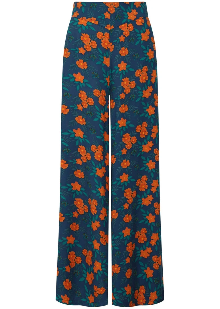 Collectif Alizee Flora 70's Trousers Navy New In