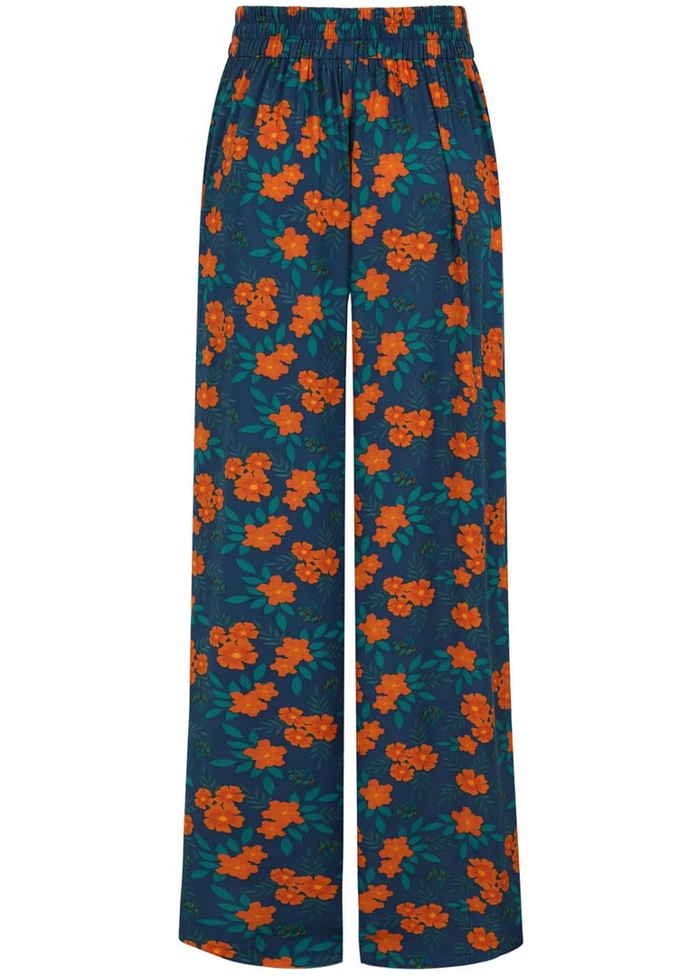 Collectif Alizee Flora 70's Trousers Navy New In