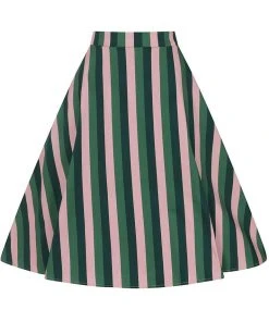 Collectif Mattie Palm Stripe 50's Swing Skirt Pink