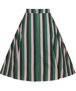Collectif Mattie Palm Stripe 50's Swing Skirt Pink