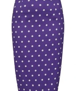 Collectif Polly Pretty Polka 50's Pencil Skirt Purple