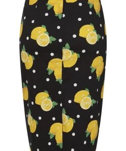 Collectif Polly Polka Lemon 50's Pencil Skirt Black New In