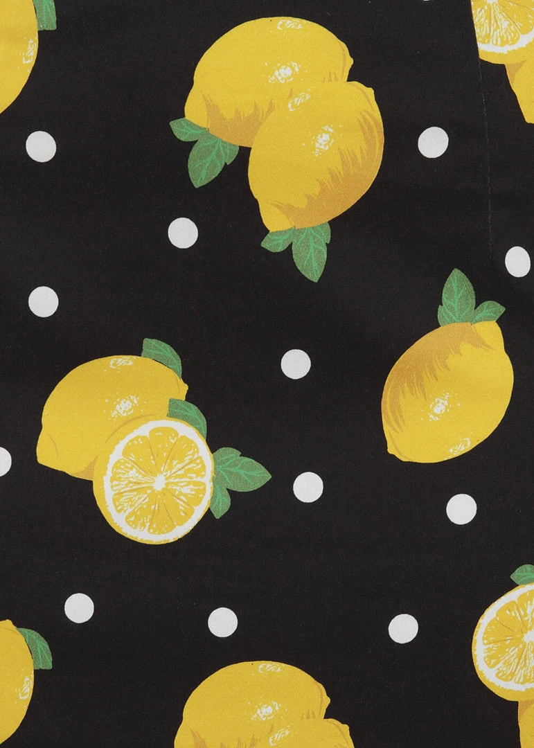 Collectif Polly Polka Lemon 50's Pencil Skirt Black New In