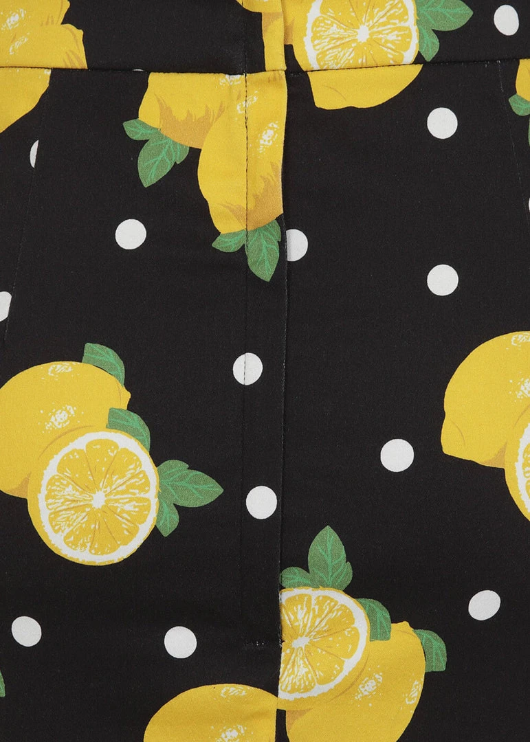 Collectif Polly Polka Lemon 50's Pencil Skirt Black New In