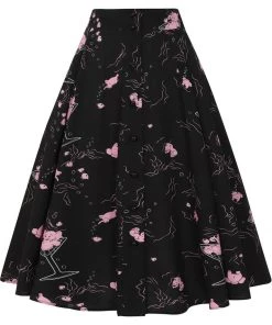 New In Collectif Megan Tipsy Elephants 50's Swing Skirt Black