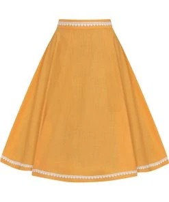 Collectif Matilde Heart Trim 50's Swing Skirt Orange New In