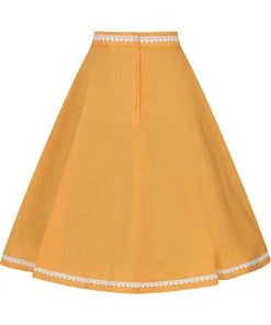 Collectif Matilde Heart Trim 50's Swing Skirt Orange New In