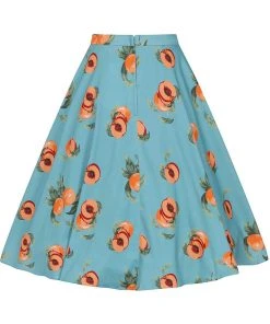 Collectif Matilde Vintage Peaches 50's Swing Skirt Blue New In