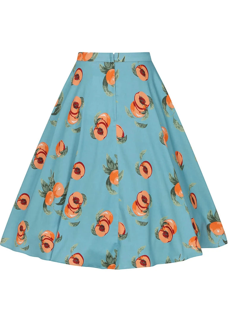Collectif Matilde Vintage Peaches 50's Swing Skirt Blue New In
