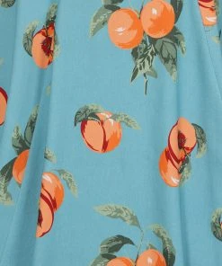 Collectif Matilde Vintage Peaches 50's Swing Skirt Blue New In