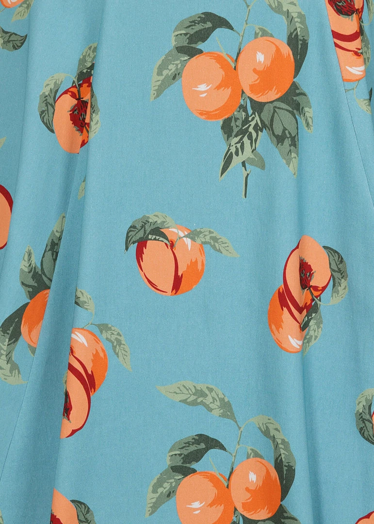 Collectif Matilde Vintage Peaches 50's Swing Skirt Blue New In