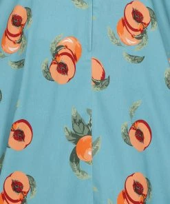 Collectif Matilde Vintage Peaches 50's Swing Skirt Blue New In