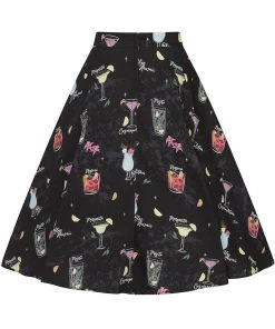Collectif Matilde Coctail Menu 50's Swing Skirt Black New In