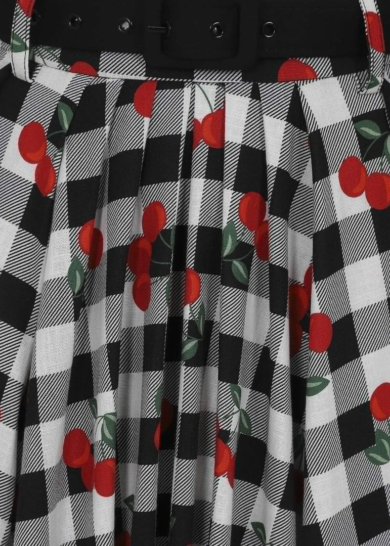 Collectif Dakota Gingham Cherries 50's Swing Skirt Black