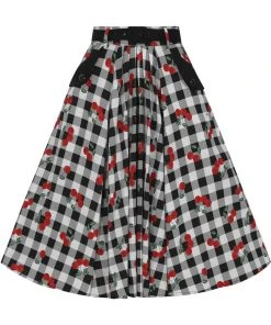 Collectif Dakota Gingham Cherries 50's Swing Skirt Black