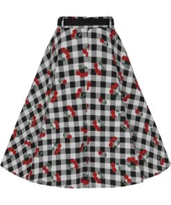 Collectif Dakota Gingham Cherries 50's Swing Skirt Black