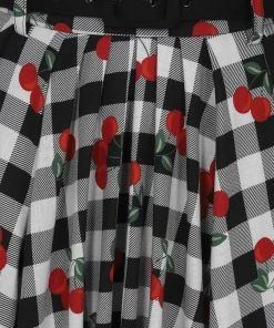 Collectif Dakota Gingham Cherries 50's Swing Skirt Black