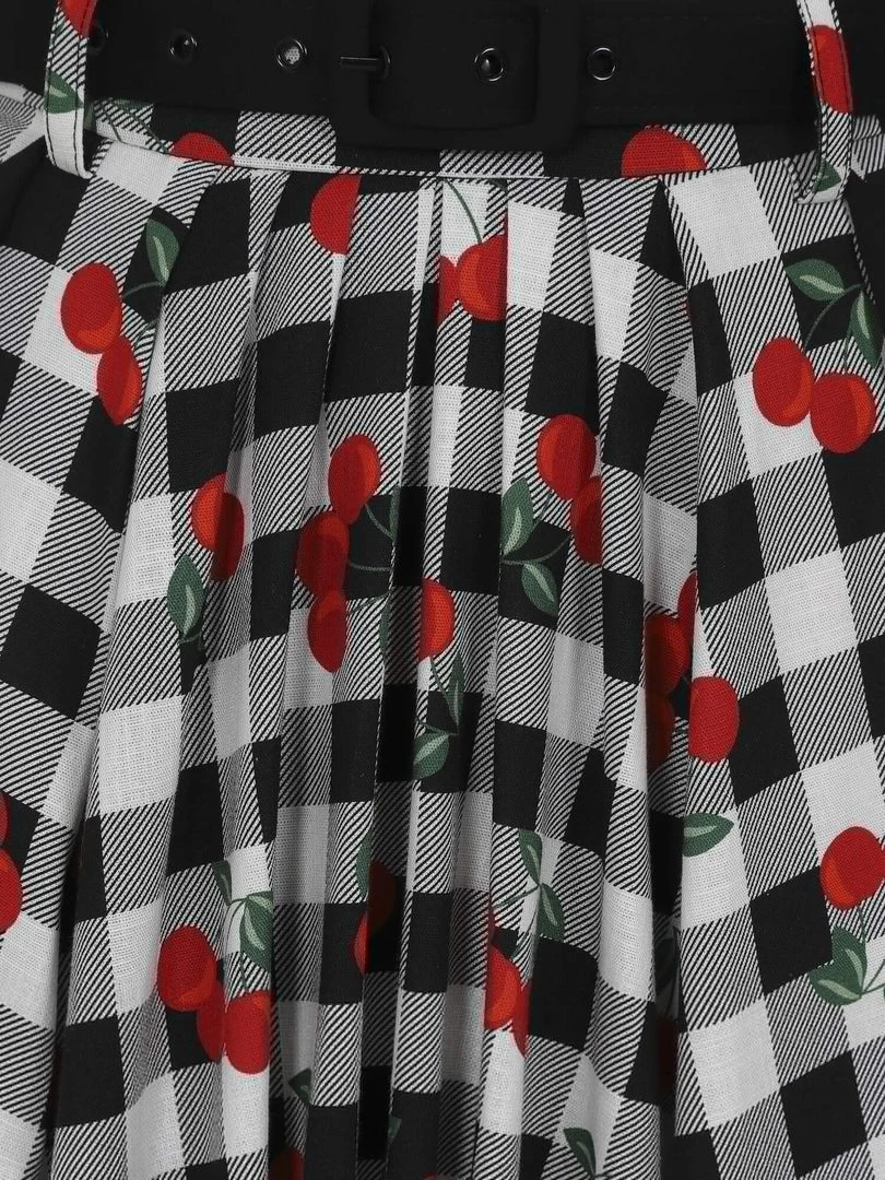 Collectif Dakota Gingham Cherries 50's Swing Skirt Black