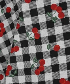 Collectif Dakota Gingham Cherries 50's Swing Skirt Black