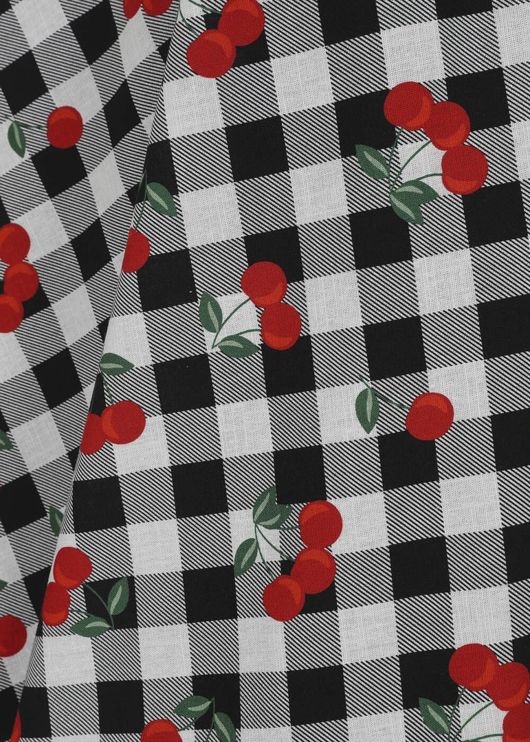 Collectif Dakota Gingham Cherries 50's Swing Skirt Black