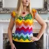 New In Collectif Dolores Rainbow Chevron 50's Top Multi Colour