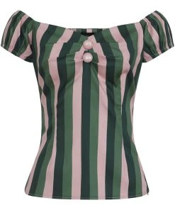 New In Collectif Dolores Palm Stripe 50's Top Green