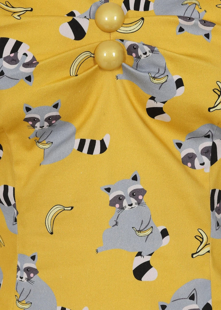 Collectif Dolores Ravenous Raccoons 50's Top Yellow New In