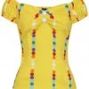 New In Collectif Dolores Rainbow Polka Stripe 50's Top Yellow