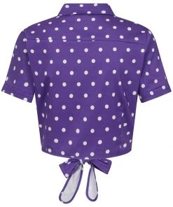 Collectif Sammy Pretty Polka 50's Tie Blouse Purple