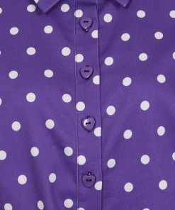 Collectif Sammy Pretty Polka 50's Tie Blouse Purple