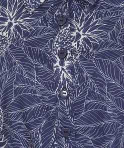 New In Collectif Sammy Pineapple Palm 50's Tie Blouse Navy