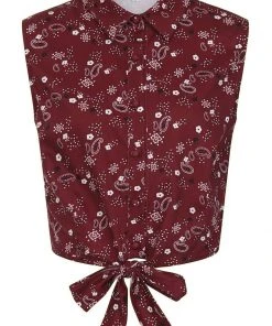 New In Collectif Clarabella Bandana 50's Tie Blouse Burgundy
