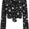 Collectif Holly Creepy Girl 80's Tie Blouse Black New In