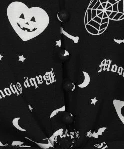 Collectif Holly Creepy Girl 80's Tie Blouse Black New In