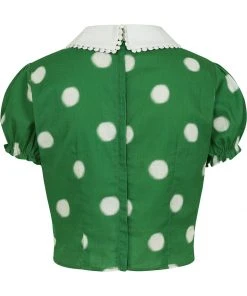 Collectif Betty Painted Polka 40's Top Green New In